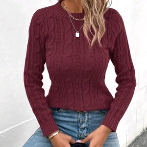 Chic Maroon Cable Knit Sweater